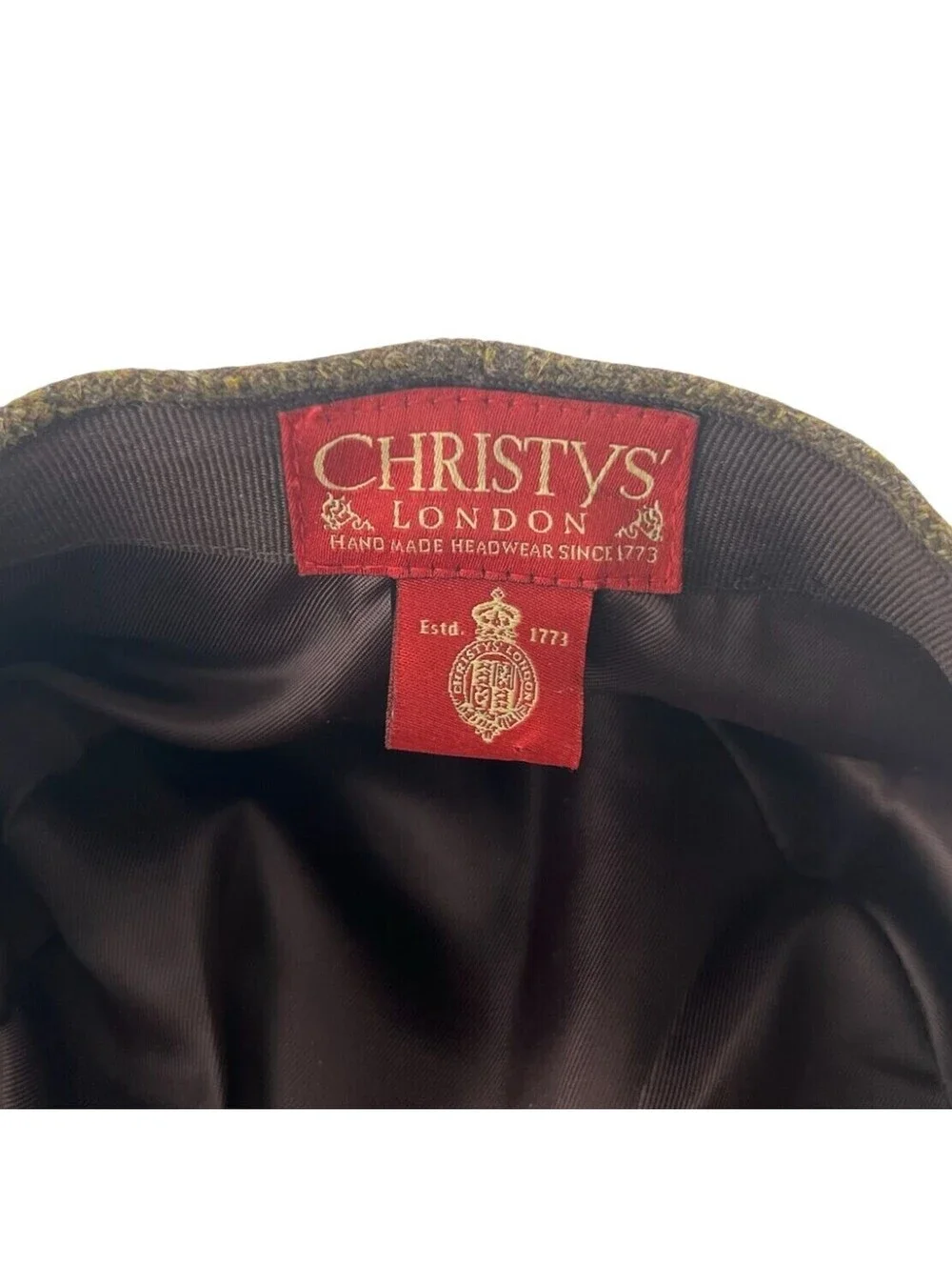 Christys' London Green Herringbone Tweed w/ Windowpane Flat Cap Large
